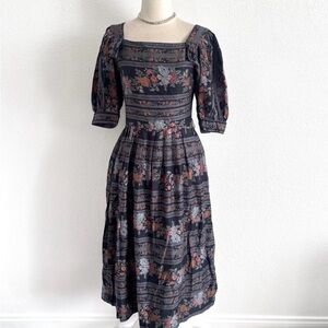 RARE 1980s Lanz Original Floral Patterned Black Dress